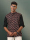 Vastramay Men's Black Floral Printed Cotton Nehru Jacket